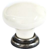 Knob "Rutland" Ceramic w/plate 38mm Dia Antique Pewter White