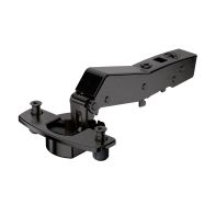 Sensys 95∞ angle hinge W45 with integrated silent system, in obsidian black, overlay, TH-drilling pattern 52 x 5.5 mm, with expanding sockets