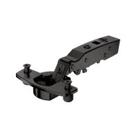 Sensys 110∞ hinge with integrated silent system, in obsidian black, overlay, TH-drilling pattern 52 x 5.5 mm, with expanding sockets